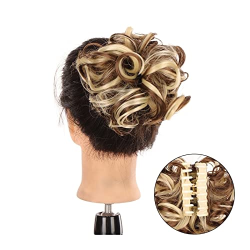 Bun Haarteile Haarteile, synthetische, zerzauste Hochsteckfrisur-Haarverlängerungen, Haarteil, unordentlicher Krallenclip, Dutt-Haarteil, gewelltes, lockiges Haar, Dutt, Clip-in-Klauen-Chignon-Pferdes