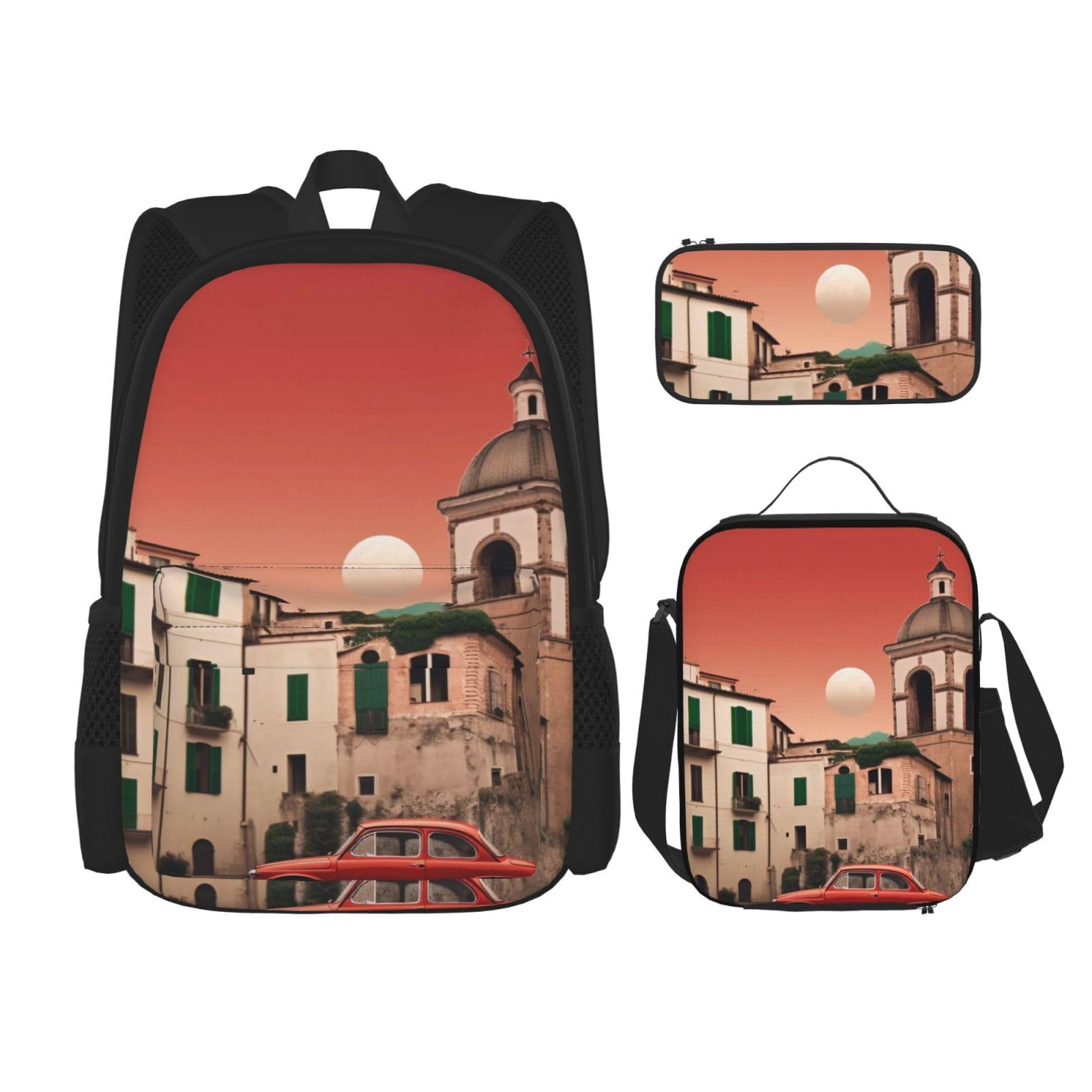 DENMER Mehrzweck-Schulranzen mit passendem Federmäppchen und Lunchtasche, Set - Ihre stilvolle All-in-One-Lösung, Schönes italienisches Design, Einheitsgröße