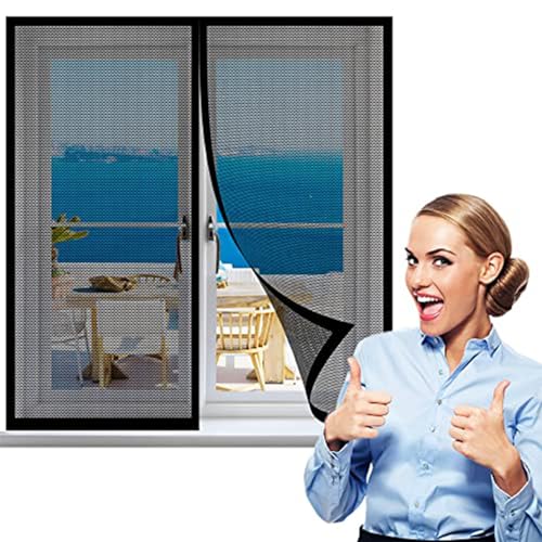 Katzennetz Fenster für Balkon Ohne Bohren Edelstahl, Katzensichere Fliegengitter mit Klettband Selbstklebend, for Windows/Living Room Windows (150 * 180cm,Black)