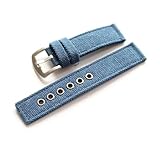 THBGTCNQ Reines Canvas-Lederarmband 20 MM / 22 MM / 24 MM Herren-Denim-Canvas-Armband Sportuhrarmband im Sportstil(Bule Matte Clasp,24mm)