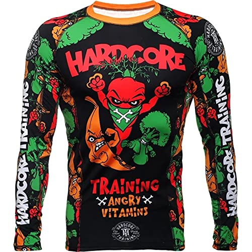 Hardcore Training Angry Vitamins Schwarz Rash Guard Men's Kompressionshemd Herren Lange Ärmel Grappling Jiu Jitsu MMA Fitness Boxen No Gi (3XL)