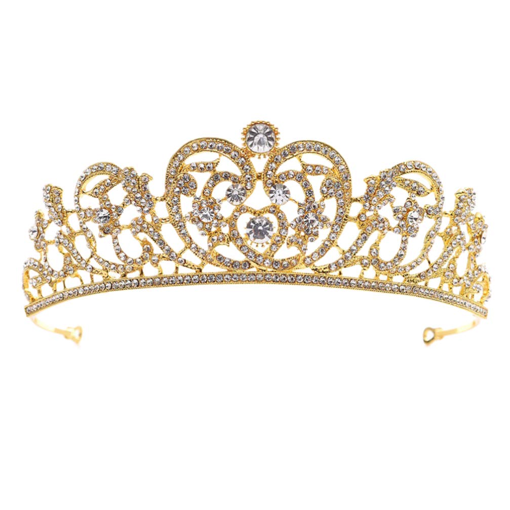 AIHEDOUJ Herzform Strass Krone Kristall Prinzessin Tiara Brautkrone für Hochzeit Krone Ohrringe (Farbe: Golden)