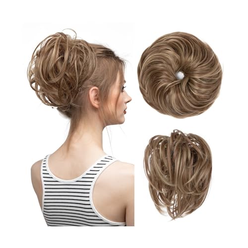 Haarteile Haarknoten Synthetisches elastisches unordentliches Brötchen, Kunsthaar, Chignon, lockiges Haargummi, Hochsteckfrisur, Donut-Haarteile, Bänder, Bündel, Schwanz, blondes Haar for Frauen Brötc