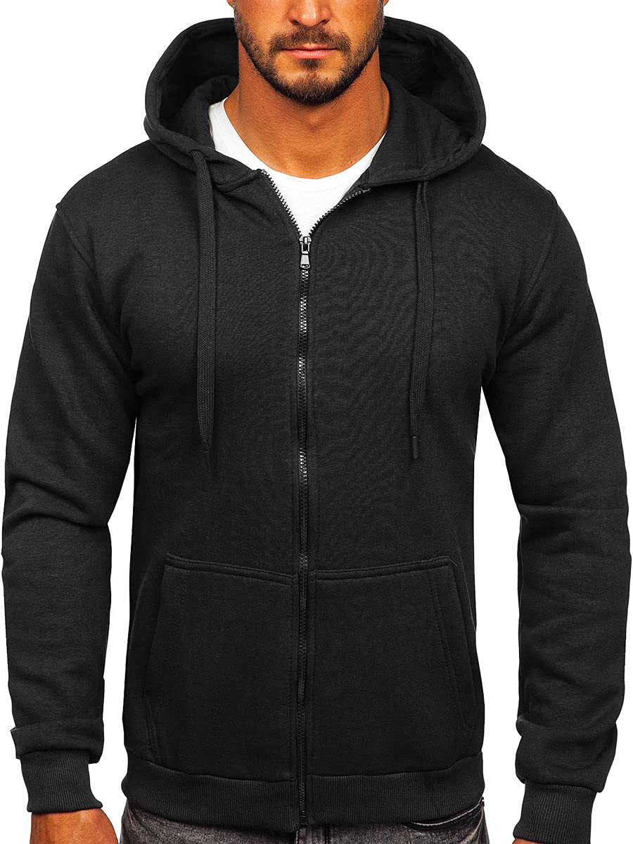 BOLF Herren Kapuzenpullover Reißverschluss Hoodie Sweatshirt mit Kapuze Pullover Pulli Langarmshirt Freizeit Sport Fitness Outdoor Casual Style 2008 Schwarz XXL [1A1]