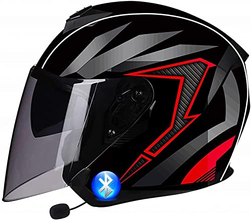 Motorradhelm Bluetooth Jethelm,DOT/ECE Zertifizierung mit Doppelvisier Vintage Motorrad Open Face Halbschale Retro Style Chopper Scooter BikerHelm Herren und Damen Helm