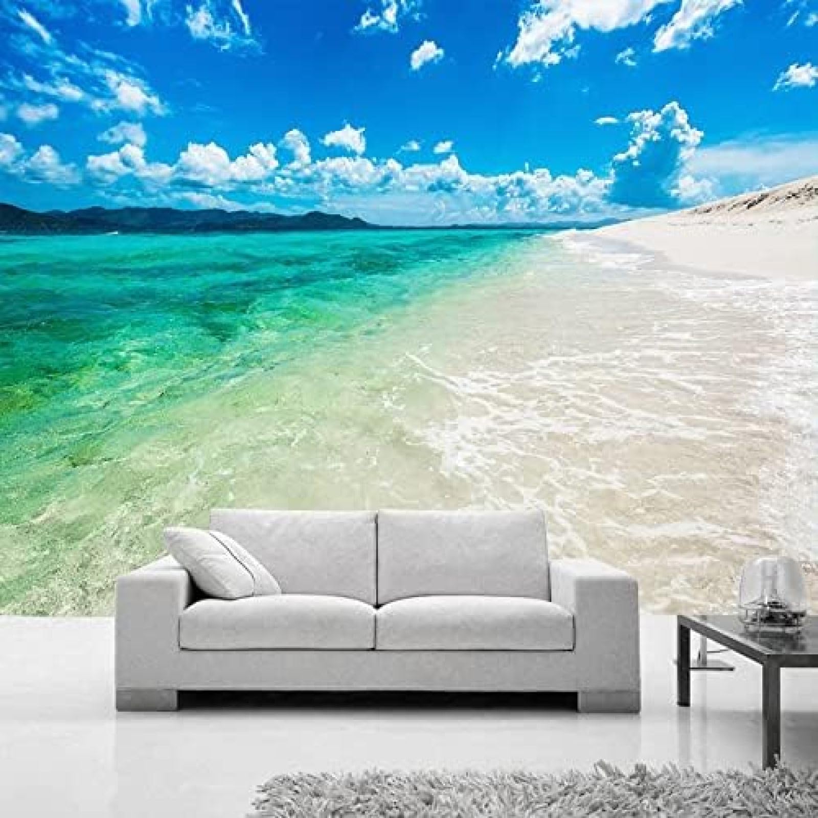 XLMING Blauer Himmel, Weiße Wolken, Meerwasser Und Strandkulisse 3D Tapete Wohnzimmer Sofa Schlafzimmer Esszimmer Home Dekoration Wand-300cm×210cm