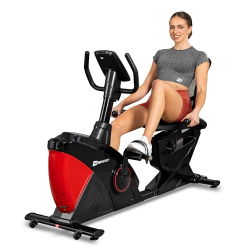 Hop-Sport Liegeergometer HS-070L - Liegeheimtrainer mit Bluetooth & App-Steuerung, 12 Trainingsprogramme, 16 Widerstandsstufen – Sitzergometer max. Nutzergewicht 150 kg rot