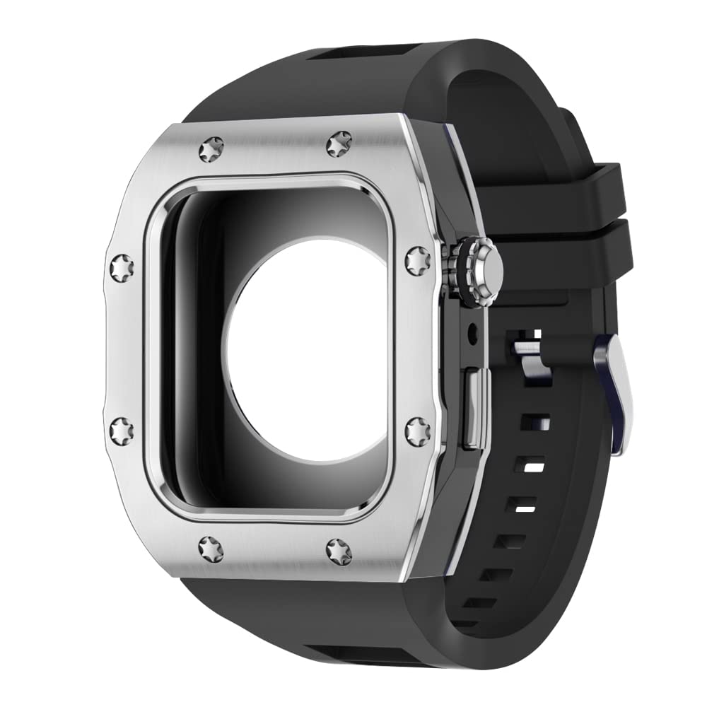 KANUZ Modifikations-Mod-Kit für Apple Watch, Armband 8, 7, 44 mm, 45 mm, Silikonband, Metallrahmen, Zubehör für iWatch Serie 6, 5, 4 SE (Farbe: C, Größe: 44 mm für 6/5/4/SE)