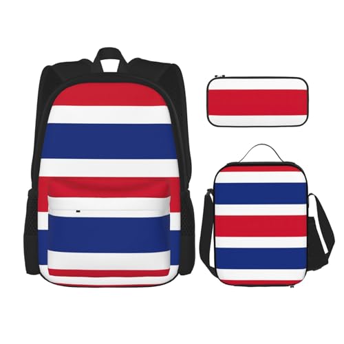 WURTON Trendige Rucksacktaschen und Federmäppchen, Motiv: Flagge von Costa Rica, 3-in-1, verstellbares Rucksack-Set