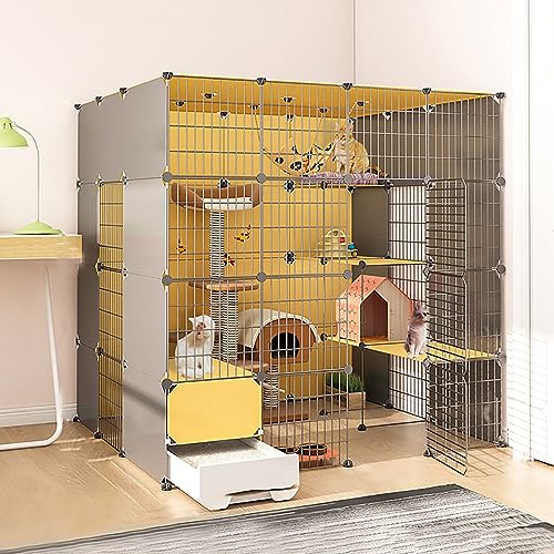 Katzenkäfige für den Innenbereich, großer Katzenkäfig mit Katzentoilette, DIY-Katzenlaufstall, Katzengehege, Abnehmbarer Drahtzwinger, Kleintierkäfige, großer Auslauf, ideal für Katzen (Größe: 147 x