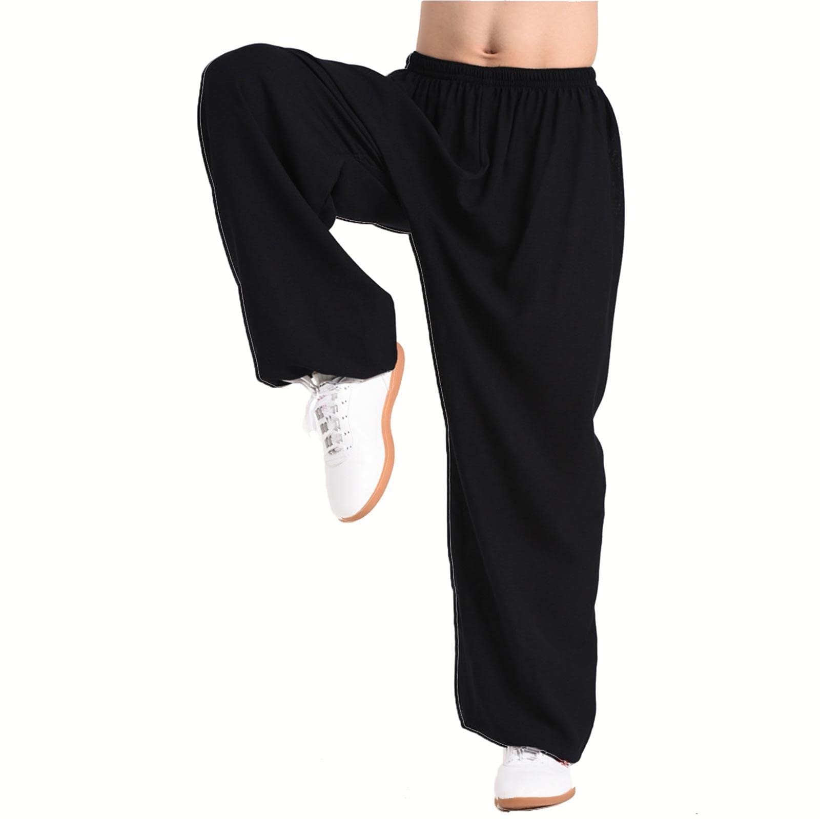 ZEDDG Kung Fu Hosen Tai Chi Und Wing Chun Yoga Hose Pilates Kampfsport Herren Damen Haremshose Dance Fitness Sport Trainingshose,Black-M