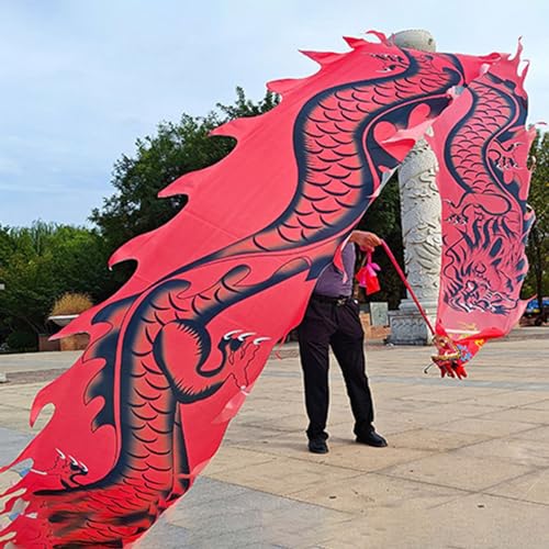 JAYWIS Tanzband Tanz-Drachen-Band mit Chinesischem Loong-Bild, Outdoor-Fitness-Drachen-Streamer, 8 M, 10 M Lange Kunst-Tanzflagge im Drachen-Design (Color : Red, Size : 10 m (33 ft))