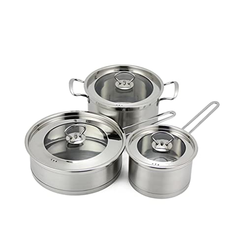 3 Kochgeschirr 6-teiliges Kochgeschirr-Set Kochgeschirr-Set Edelstahl Bratpfanne Topf Suppe Milchtopf Bratpfanne Haushaltsküche wisdom