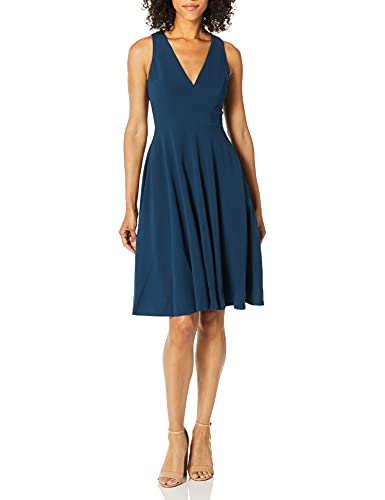 Dress the Population Damen Catalina SOLID Sleeveless FIT & Flare MIDI Dress Kleid, blau-Peacock Blue, Klein