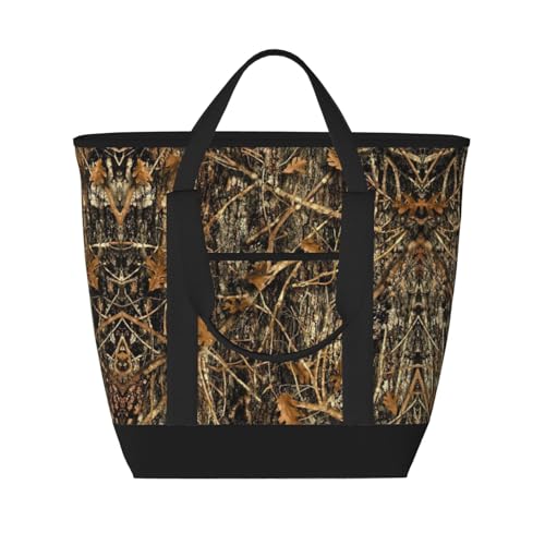 YQxwJL Einkaufstasche mit Herbst-Camouflage-Muster, großes Fassungsvermögen, isolierte Lunchtasche, wiederverwendbare Einkaufstasche mit Reißverschluss für Damen und Herren