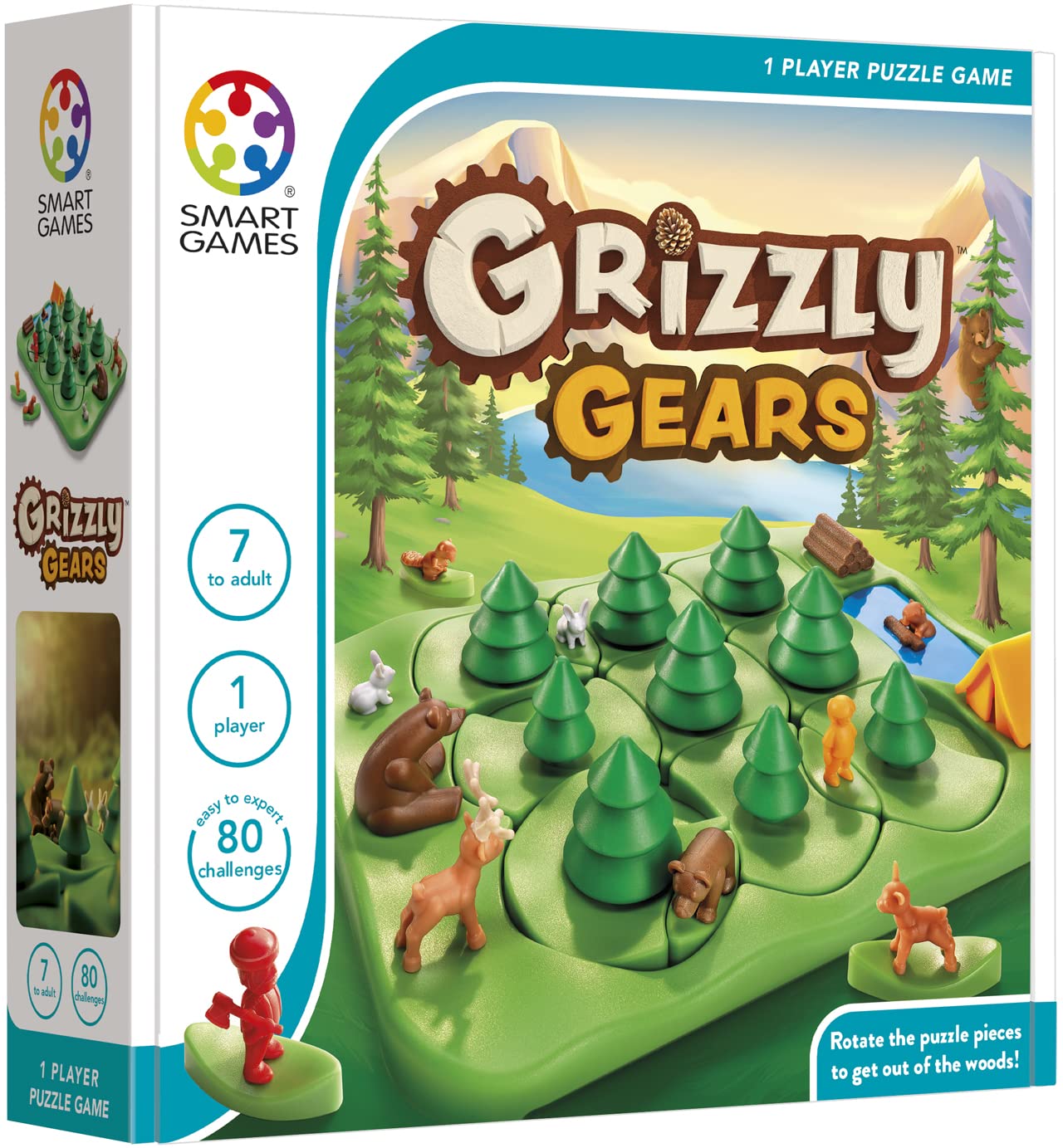 SmartGames - Grizzly Gears, Puzzle Game with 80 Challenges, 7+ Years