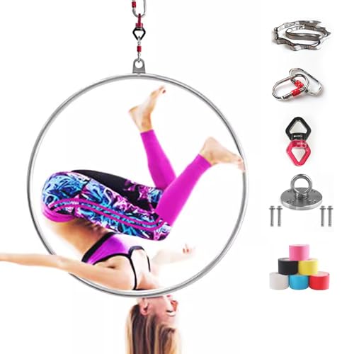 ROGHA Aerial Hoop Set, Professional Aerial Lyra Hoop, 85cm/95cm Edelstahl Single Point Aerial Ring Equipment mit kompletter Rigging Hardware, Aerial Yoga Hoop Sling für Zuhause,90cm-2.5cm