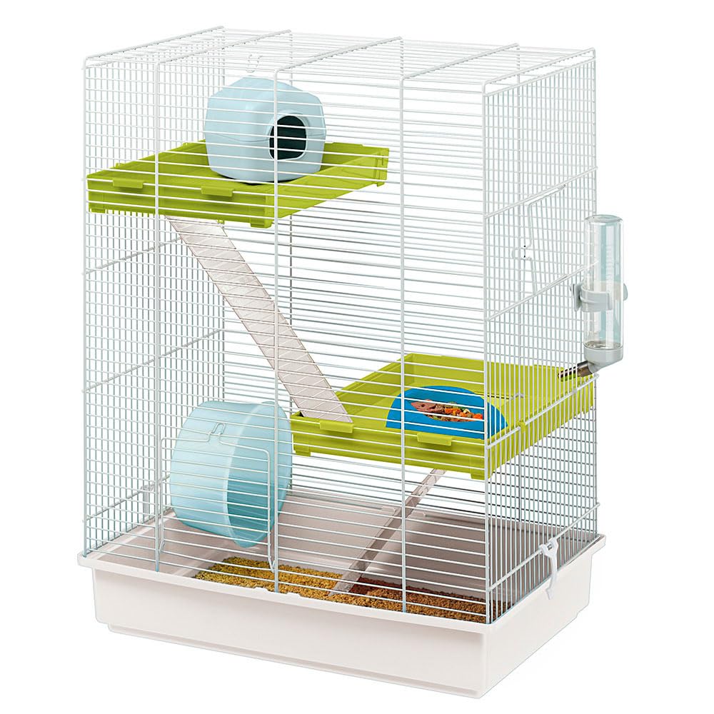 Ferplast Hamsterkäfig, Nagerkäfig Hamster TRIS, Kleintierkäfig, 3 Etagen mit Rampen Hamsterzubehör inklusive, 46 x 29 x 58 cm