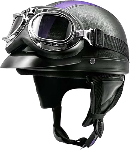 Motorrad-Jet-Helm BOL Vintage ECE-Zugelassener Motorrad-Jet-Helm, Sommer-Halbhelm Für Männer Und Frauen, Retro-Pilotenhelme, Mit Schutzbrille Für Roller-Chopper-Motorradhelm E,52-62cm