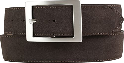 BELTINGER Herren-Gürtel aus Veloursleder mit Doppel-Schnalle 4 cm | Velour-Ledergürtel für Herren 40mm | Wildleder-Gürtel 4cm | Dunkelbraun 95cm