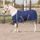 QHP Falabella Fleecedecke Minishetty Kreuzgurte blau mit weißen Ziernähten (85 cm)