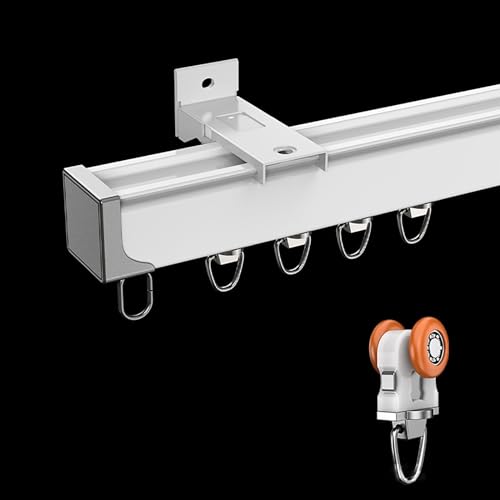 Vorhangschiene Aus Aluminium für Decken- oder Wandmontage, ein-/zweipolige, geräuschlose Gardinenschiene mit robuster Rolle, Eckverbindern, Hängeschirmen, Gardinen, Paneelvorhängen