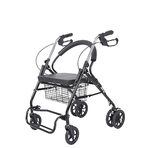 Roller, Trolley für ältere Menschen, faltbarer Einkaufswagen mit Aufbewahrungskorb mit Sitz, geeignet für ältere Menschen mit eingeschränkter Mobilität (black)