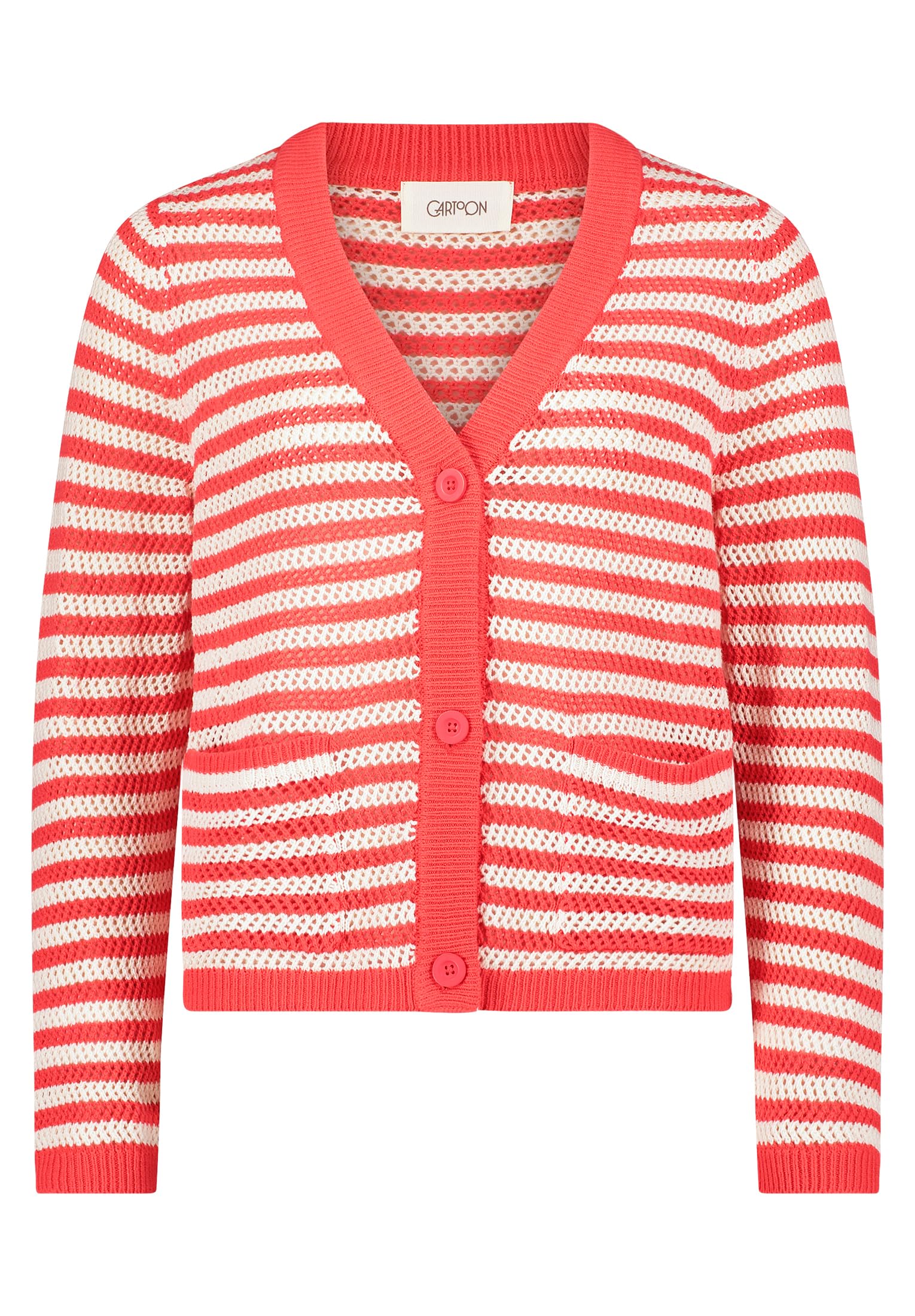 Cartoon Damen Strick-Cardigan mit Knopfleiste Orange/Beige,40