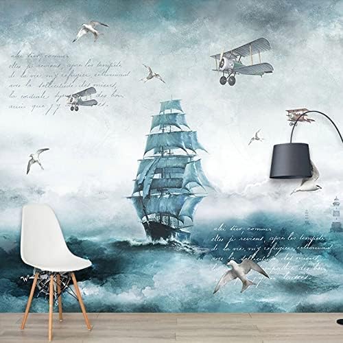 XLMING Cartoon Flugzeuge Segelboot Meer 3D Tapete Home Dekoration Wohnzimmer Sofa Schlafzimmer Tv Hintergrund Wand-300cm×210cm