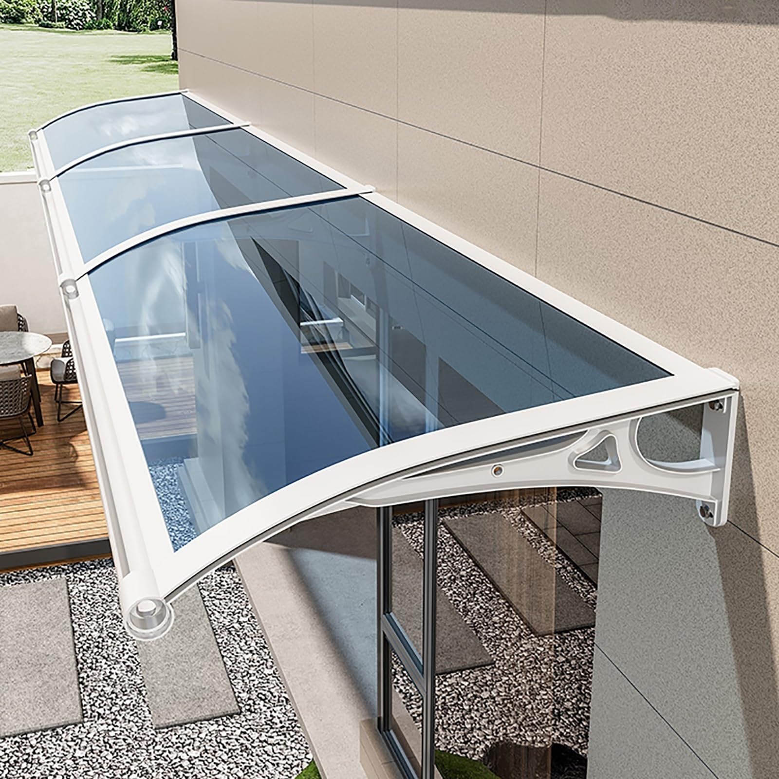 Vordach Für Haustür,Türdach Pultbogenvordach Aus Aluminium Und Polycarbonat, Sonnenschutz Regenschutz Türüberdachung Moderne Polycarbonat Rundbogenvordach For Die Veranda, Hintertür(L80*W100cm/L32*W40