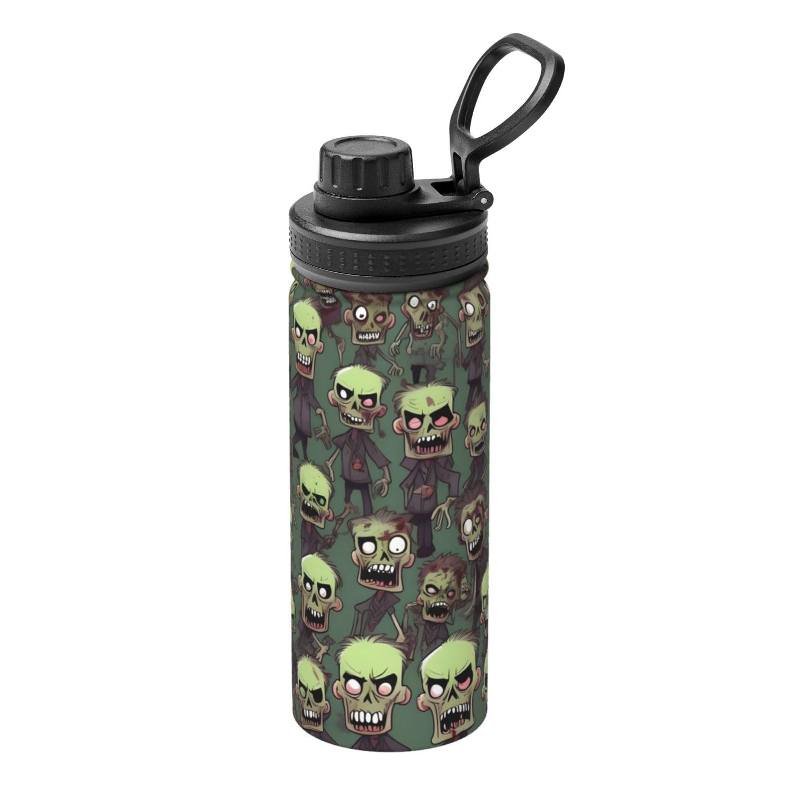 Yqxwjl Wasserflasche mit vielen Zombies-Aufdruck, 530 ml, Edelstahl-Flasche, Sport-Wasserflasche für Männer und Frauen