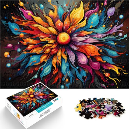 Puzzle für Puzzle Bunte künstlerische Blumen für Erwachsene 1000 Teile Puzzle Geschenke Holzpuzzle mit passendem Poster und Wissensblatt 1000 Teile (50x75cm)