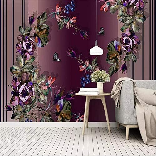 XLMING Abstrakt Vintage Bunte Schmetterlinge Und Rosen Küche Esszimmer Arbeitszimmer Wohnzimmer TV Hintergrund Wand 3D Tapete-350cm×256cm