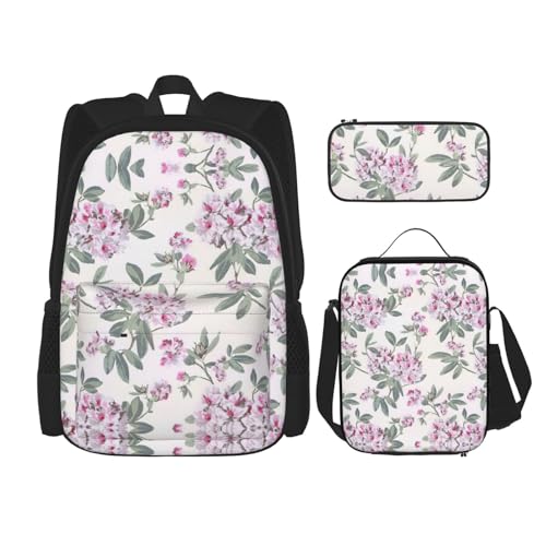 WURTON Altrosen-Druck, verstellbare Schultergurte, Rucksack-Set, Lunchtasche, Federmäppchen, Kombinationstaschen-Set