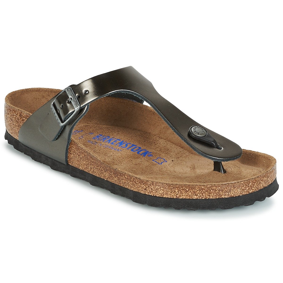 Birkenstock Damen Gizeh SFB Leather Flip-Flops, Grau (Metallic Anthracite), 35 EU