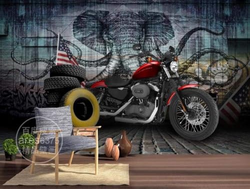 Motorrad Elefant 3D Tapete Poster Restaurant Schlafzimmer Wohnzimmer Sofa TV Dekorative Wand-200cm×140cm