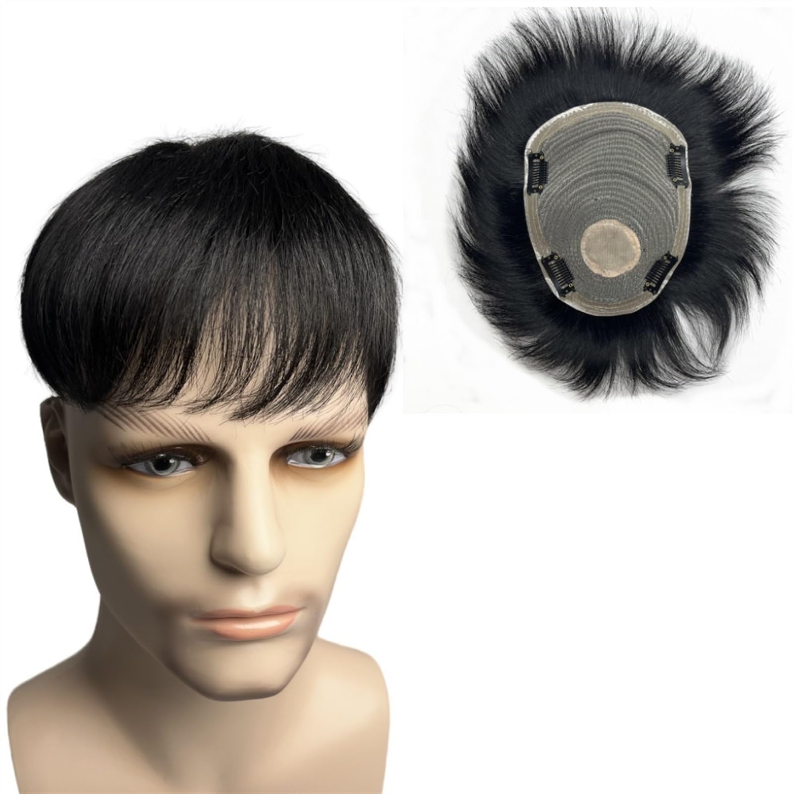 Toupet für Männer Haarersatz Systeme Natürliches menschliches Haar-Toupet mit 4 Clips auf kurzen Haaren Herrenperücke männliche Stücke for Männer Glatze 100% Ersatzsystem Prothese Perücke Männer(14x2