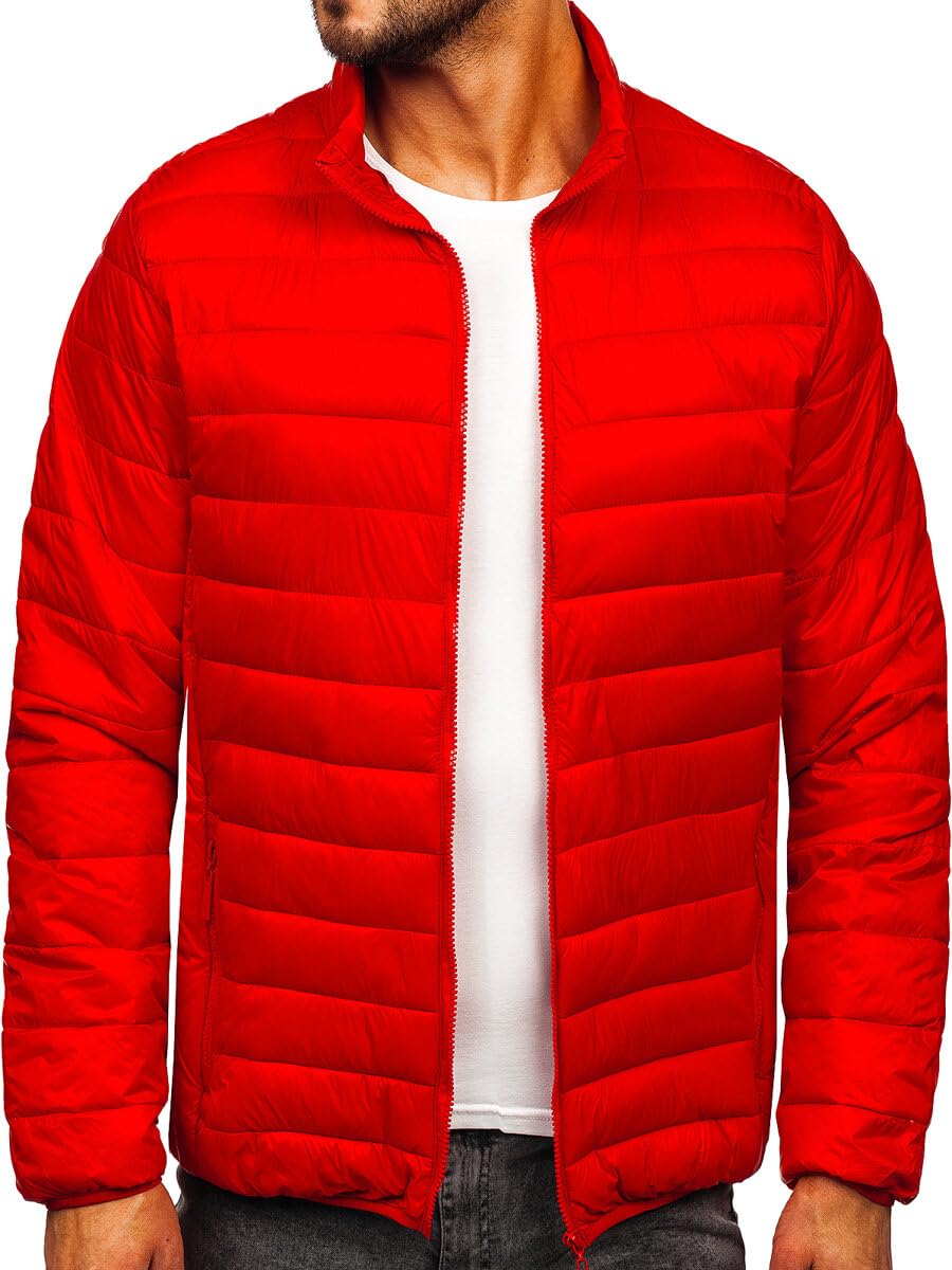 BOLF Herren Übergangsjacke Regenjacke Funktionsjacke Steppjacke Reißverschluss Outdoorjacke Schuljacke Classic Hoodie Freizeitjacke Outdoor Style 5M703 Rot XXL [4D4]