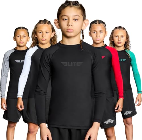 Elite Sports Rash Guards für Jungen und Mädchen, Vollärmel-Kompression, BJJ Kinder und Jugendliche Rashguard - Grün - Mittel