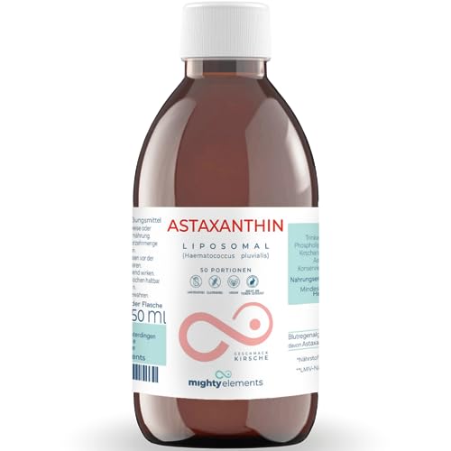 Liposomales Astaxanthin (12 mg/Tagesodsis) I über 60 Portionen I überzeugender Geschmack I hochdosiert I vegan I hohe Bioverfügbarkeit I flüssig I Mighty Elements I 250 ml Glasflasche