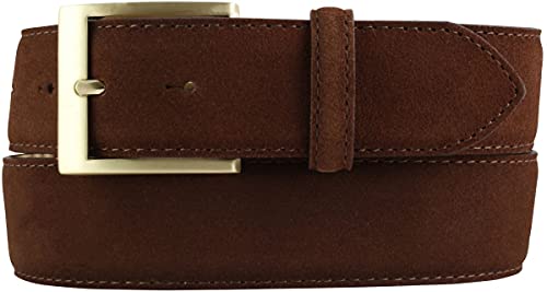 BELTINGER Jeans-Gürtel aus Veloursleder mit goldener Gürtelschnalle 4 cm | Velour-Ledergürtel 40mm | Herren-Gürtel Wildleder-Gürtel 4cm | Tabac 100cm