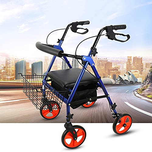 für Senioren mit Sitzzubehör, klappbarer Transportstuhl mit Tasche, rutschfester Rollrollator, leichte Aluminiumlegierung, verstellbar