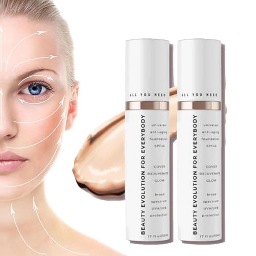 Evonex Age Defying Foundation,Full Coverage Foundation,Age Defying Serum,Light Sheer Coverage Tinted Face Sunscree,Anti-Aging Tinted Moisturizer Cream,Foundation Serum for Women (2pcs)