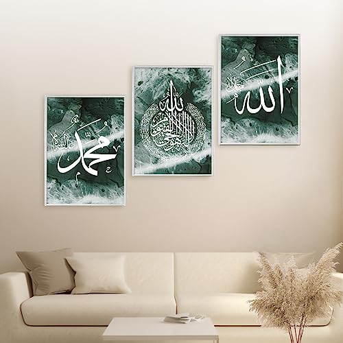 HAVA Artwork Smaragd Calligraphy Poster Set, Islamische Poster, Islamische Bilder, Islamische Dekoration, Islamische Geschenke, Bilderrahmen, Allah Wandbild