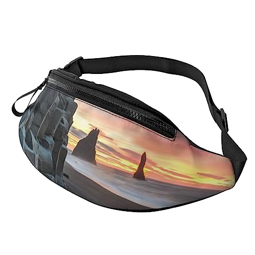 HSJFS Modische Hüfttasche mit schönem Blumendruck, verstellbare Hüfttasche, lässige Brusttasche, Sonnenaufgang am Reynisfjara Beach, Einheitsgröße