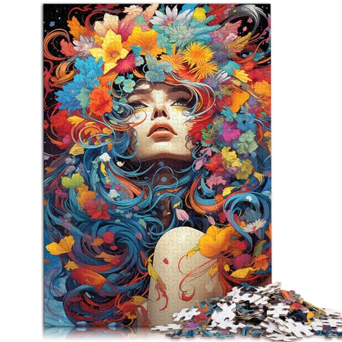 Puzzles für farbenfrohe, psychedelische Blumenfrau, Puzzle 1000 Teile, Holzpuzzle, anspruchsvoll, aber unterhaltsam und humorvoll, 1000 Teile (50 x 75 cm)