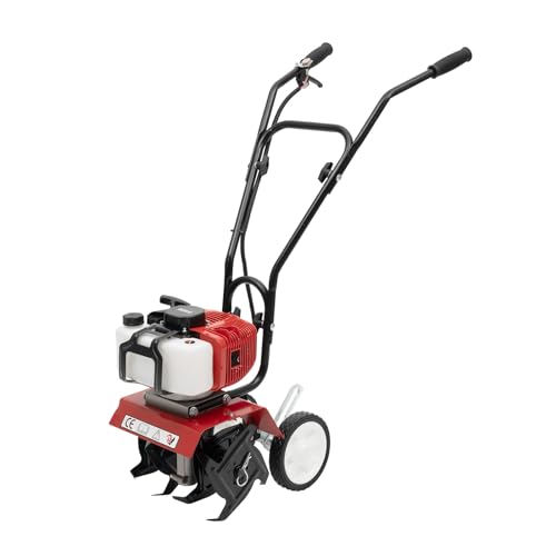 Benzin Motorhacke 2-Takt 52CC Gartenhacke Bodenfräse Rasenboden von Kulturland, Mikro-Bodenfräse 6500-7000r/min, 40 cm Arbeitsbreite, 3-10cm Arbeitstiefe