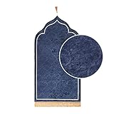 Gebetsteppich Muslim Weich Gebetsteppich aus Polyester Gebetsteppich Pilgermatte Gebetsteppich dick Islamic Prayer Rug faltbar tragbare Bodenmatte Damen Herren Blau Grau 60 x 110 cm