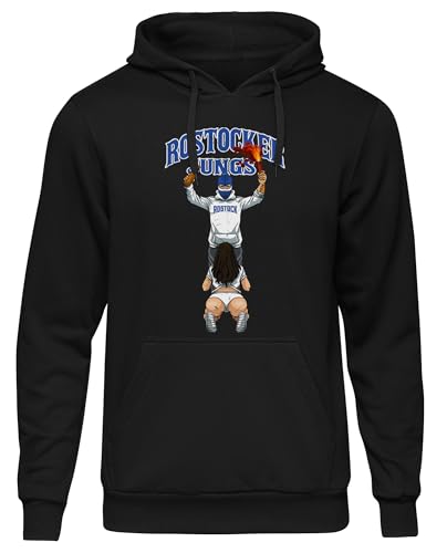 UGLYSHIRT Blow Job, Bier & Fussball Rostock Herren Kapuzenpullover | Rostock Trikot Sport Stadt Rostock Pullover Fun Hoodie Ultras Supporter | Schwarz (XL)