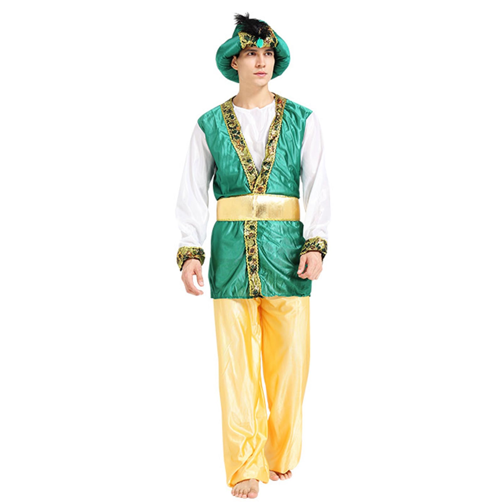 HDKEAN Halloween-Kostüm für Damen und Herren, arabisches Kostüm, Mittlerer Osten, Dubai-Kleidung, Kopfschmuck, langer Robe, Schleier, bauchfreies Top, Hose, Cosplay-Outfits, Halloween-Kostüm